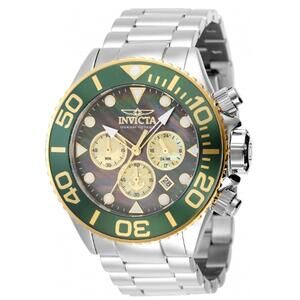 Invicta Ocean Voyage Stainless Steel Watch with Green and Gold Bezel (48597)